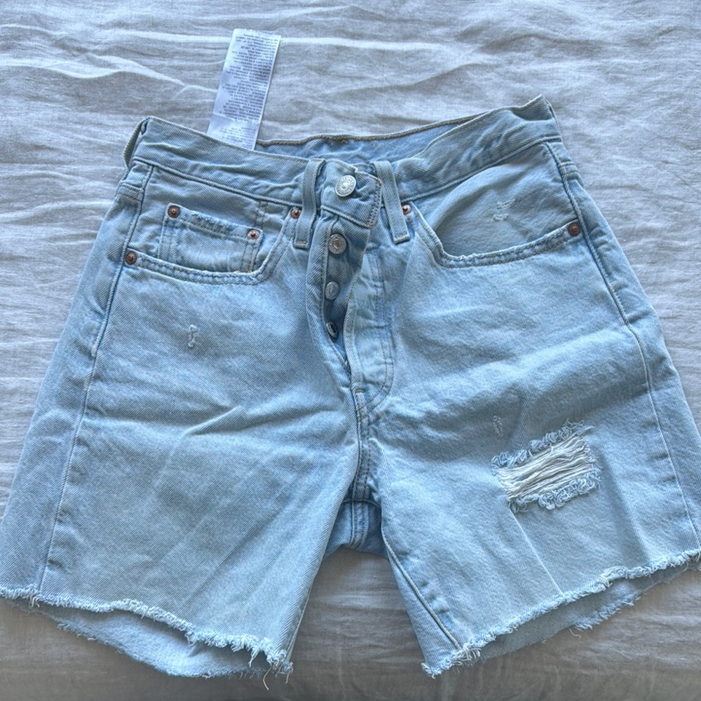 Levi's Blue Distressed Jean Shorts Light Wash